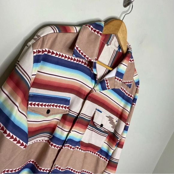 Southwestern Aztec Long Sleeve Button Front Shirt Jacket Shacket Men Size Large - Picture 2 of 9